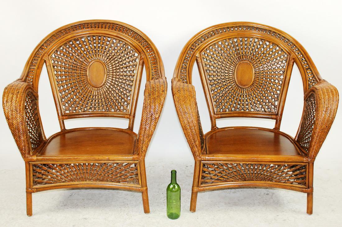 Pair oversize woven rattan armchairs (1 of 8)