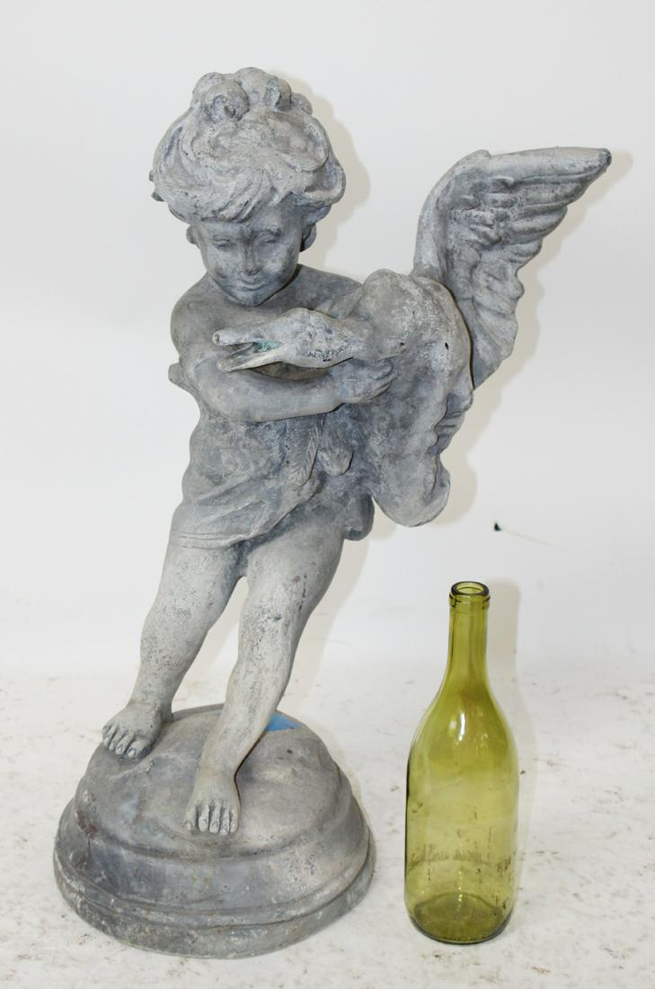 Garden fountain or statue of little girl with duck: Garden fountain statue of little girl with duck. Late 20th century. Modeled after a 19th century English design. 24"h x 16"w x 10 1/2"d