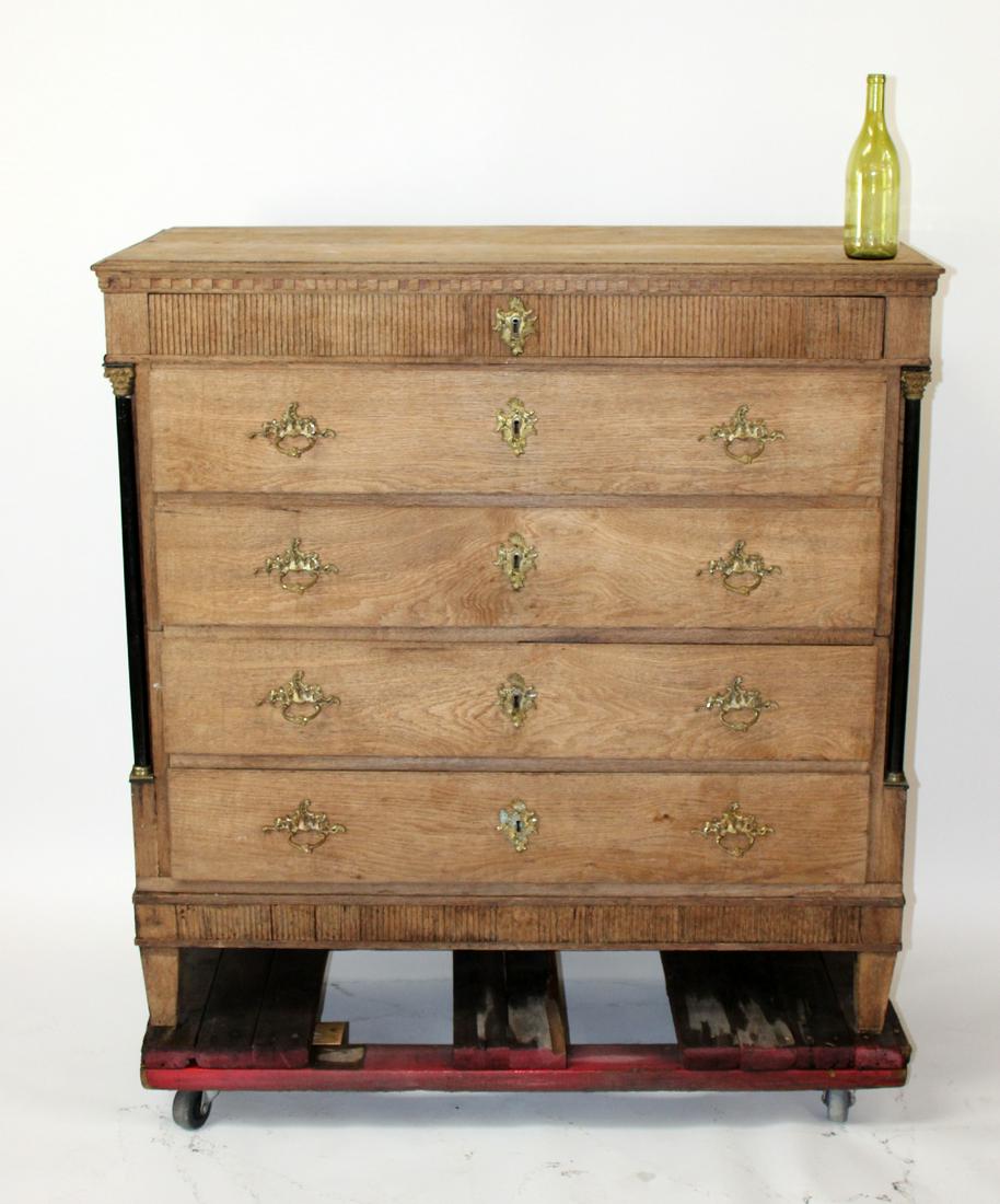 French Empire commode in natural oak with columns: French Empire commode in natural oak with columns. 48 1/4"h x 49"w x 23 1/4"d