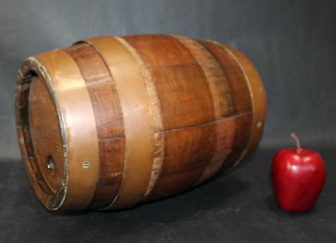 French oak barrel with copper rings: French oak barrel with copper rings. 13"h x 11" dia