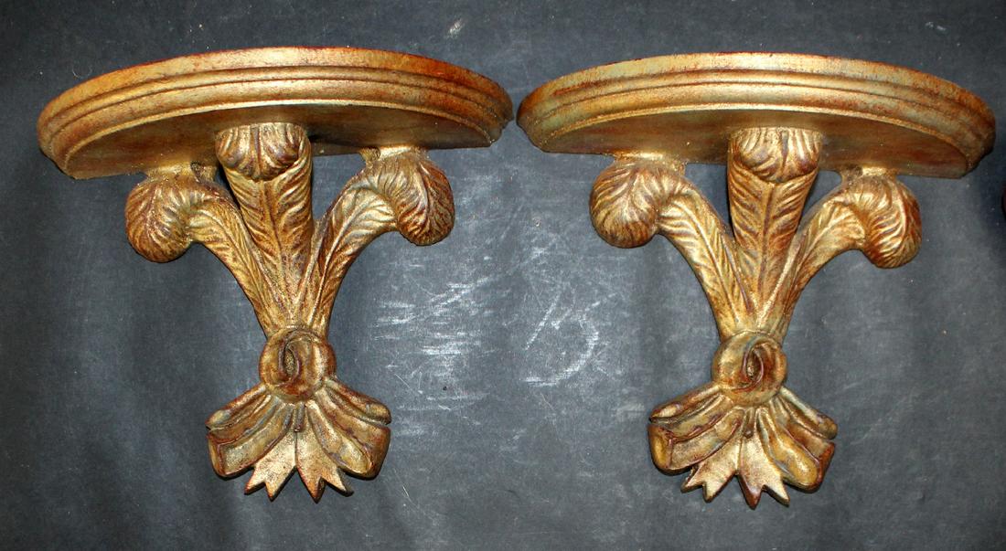 Pair of gilt wall brackets: Pair of gilt wall brackets. Late 20th century. 7 1/4"h x 9"w x 4 1/2"d