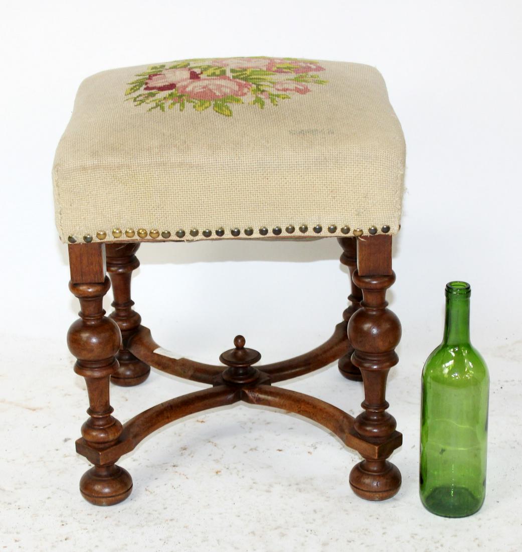 French walnut foot stool with needlepoint (1 of 8)