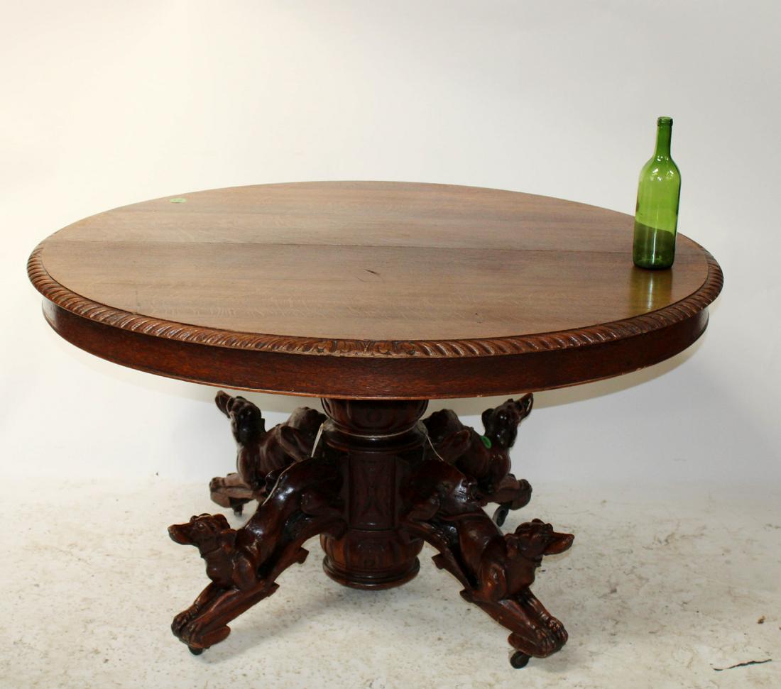 French carved oak table with dogs (1 of 8)