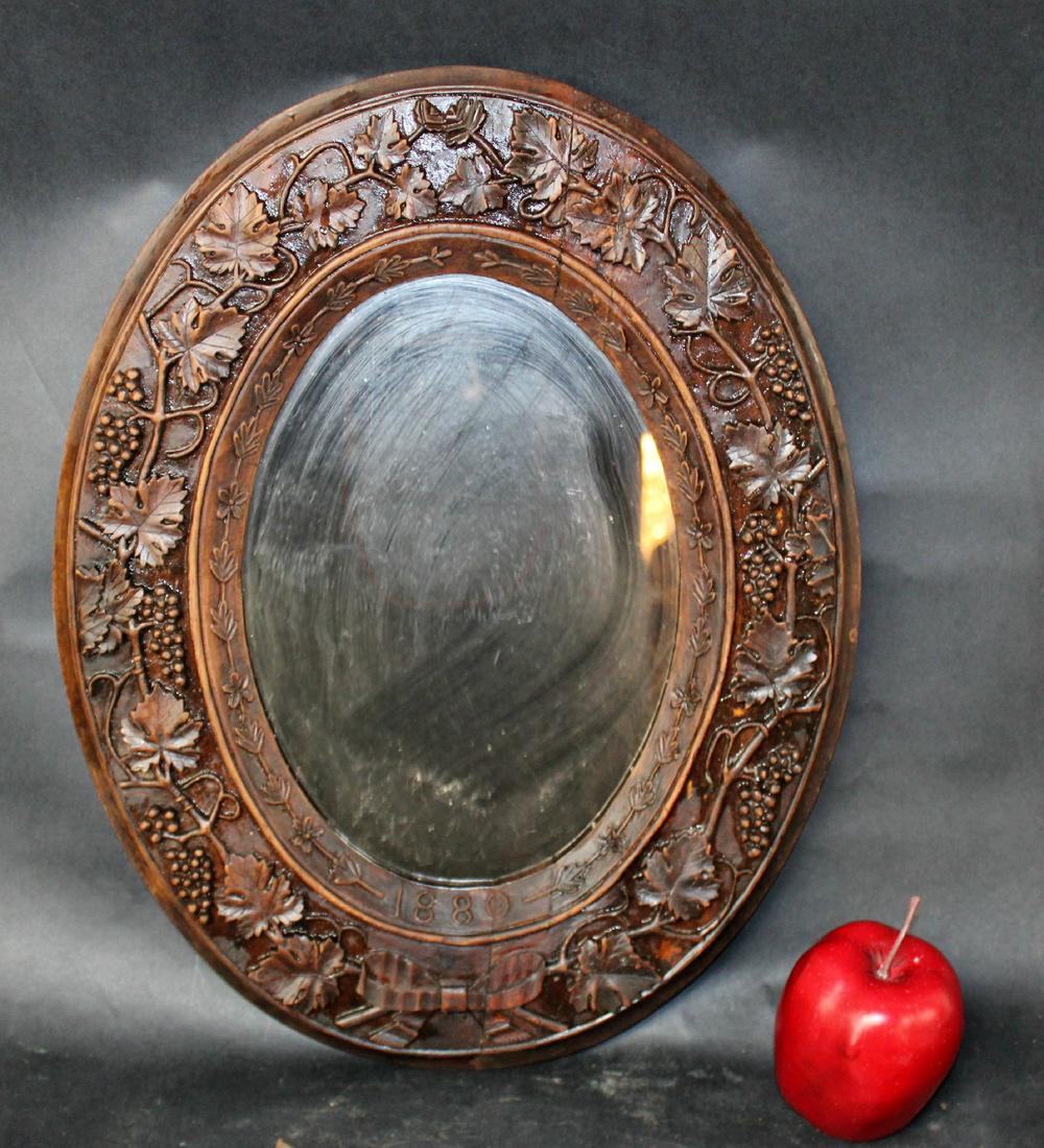 French carved walnut mirror dated 1880 (1 of 10)
