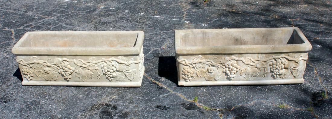 Pair of cast concrete rectanguar planters (1 of 6)