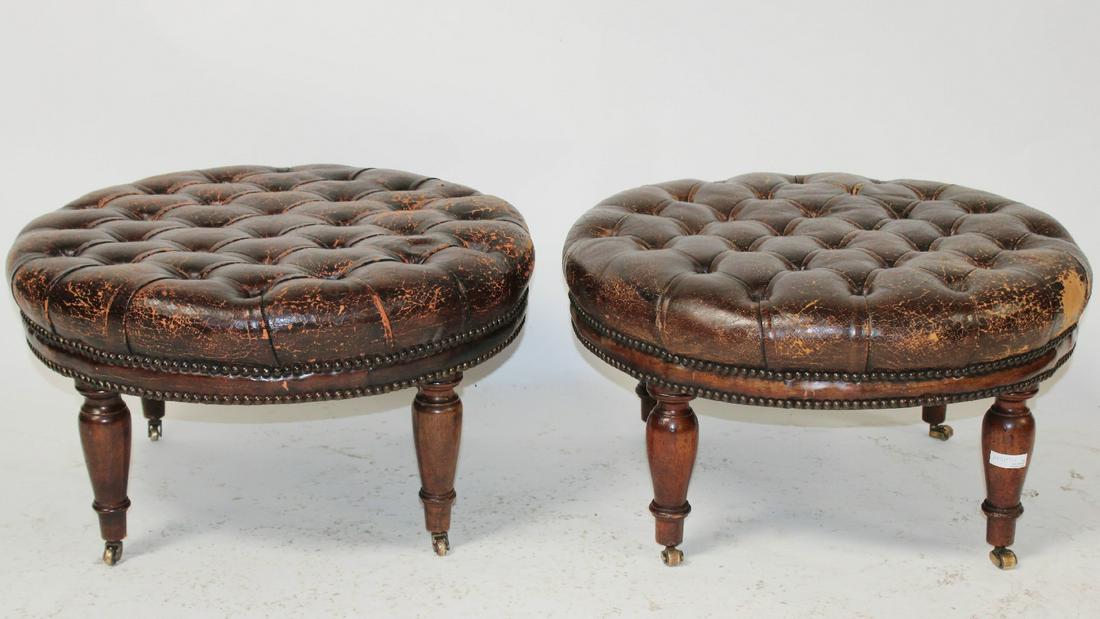 Pair antique English tufted leather stools (1 of 8)