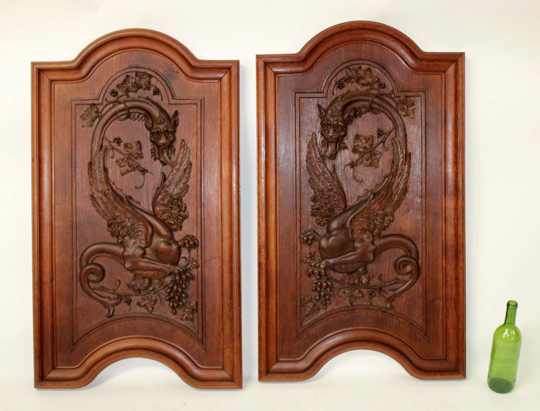 Pair French relief carved panels with griffins (1 of 8)