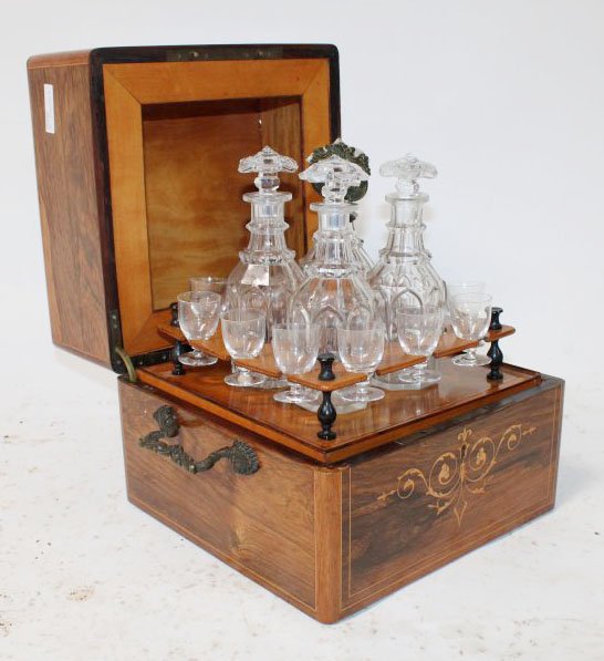 French inlaid rosewood tantalus box (1 of 13)