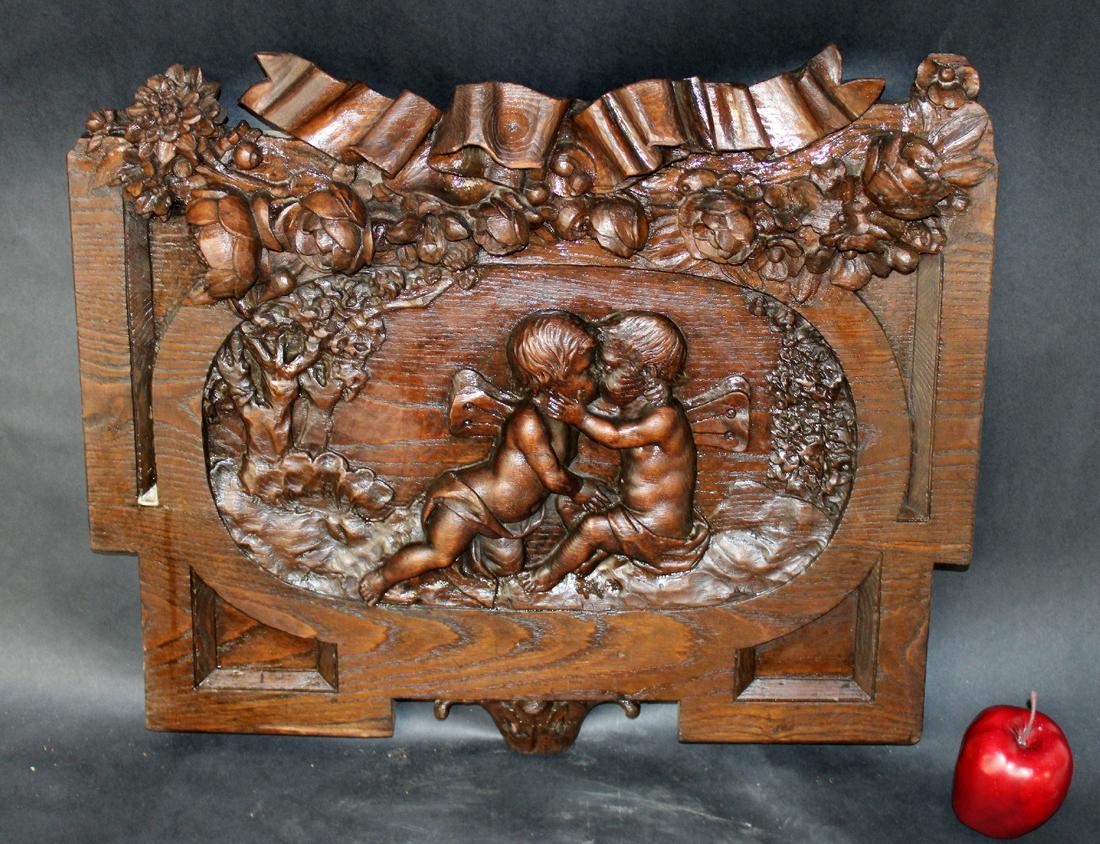 French carved oak panel with cherubs (1 of 9)