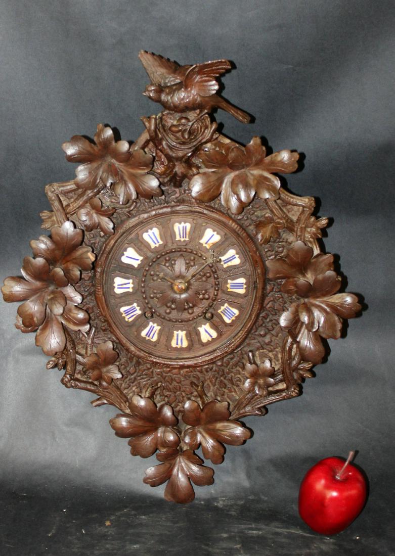 French heavily carved walnut clock with birds (1 of 10)