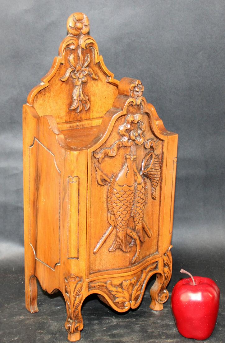 French Provincial carved walnut salt box (1 of 8)