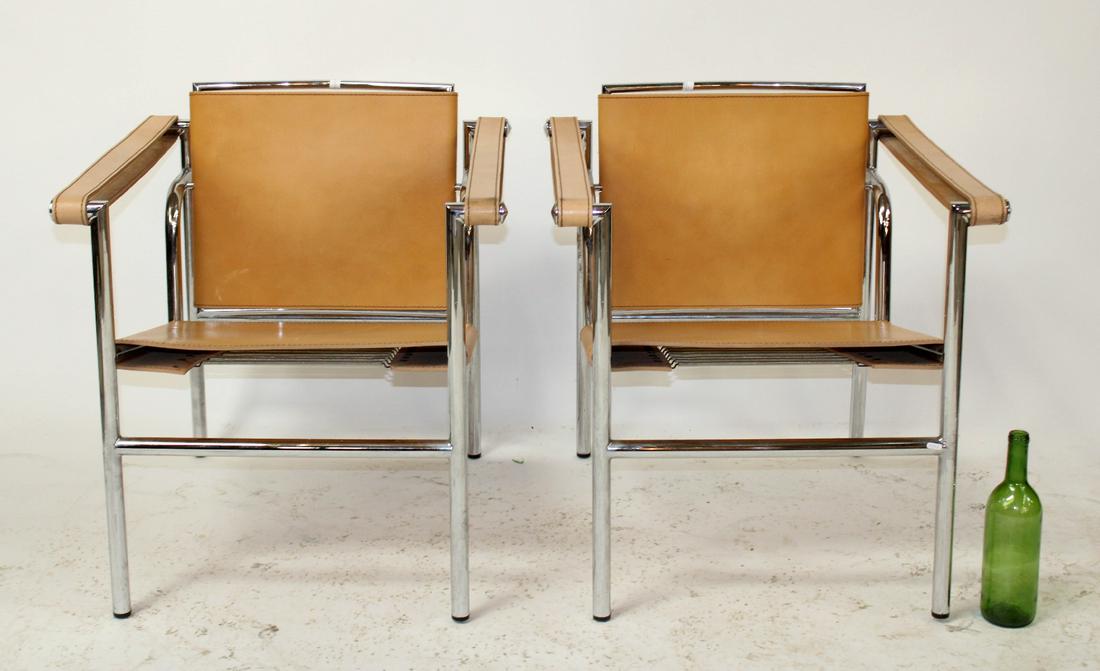 Pair Le Corbusier LC1 style leather chairs (1 of 8)