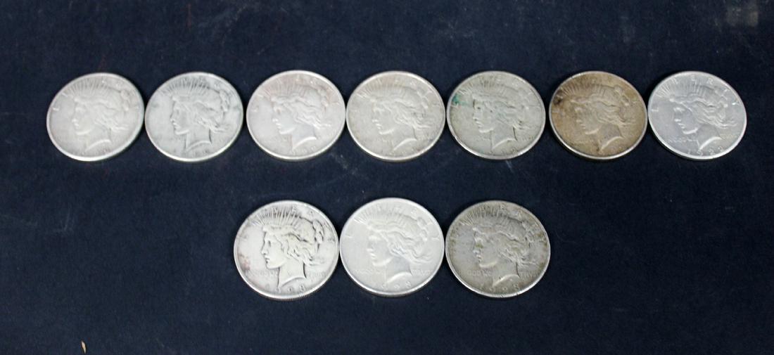 Lot of 10 Peace silver dollars (1 of 9)