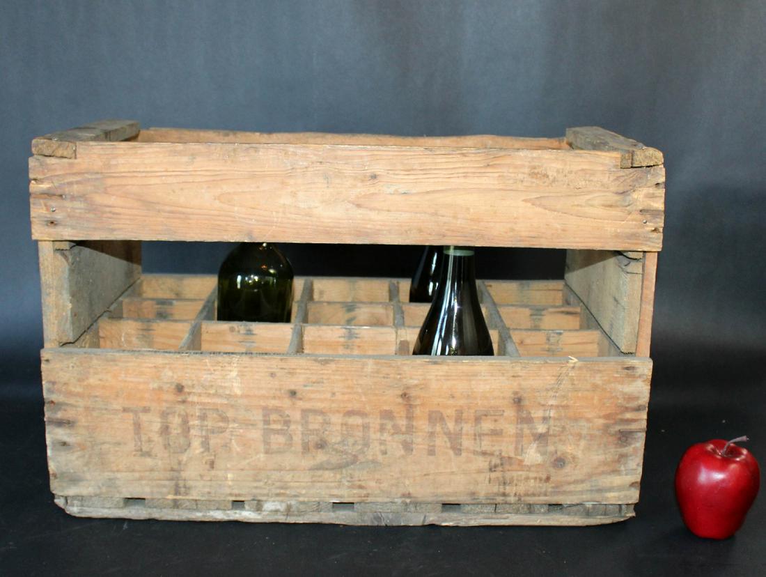 French wooden wine bottle crate: French wooden wine bottle crate. 14 1/2"h x 23"l x 14"d