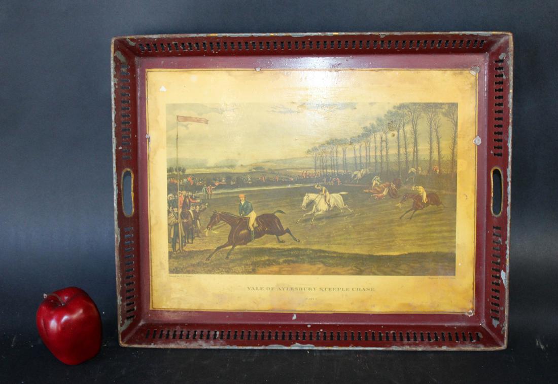 English Tole tray with steeple chase scene (1 of 4)