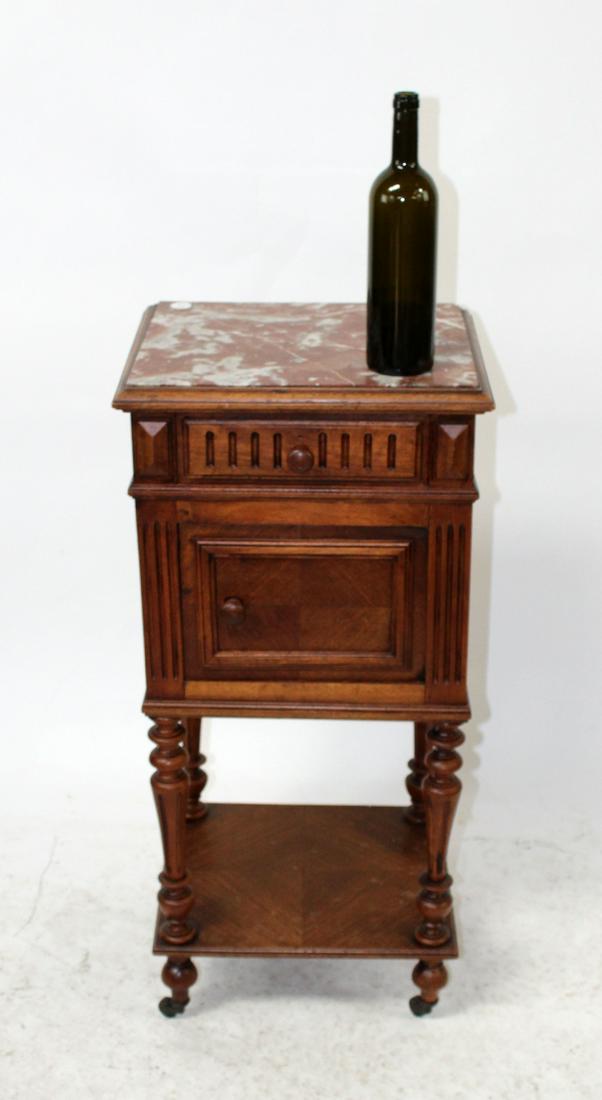 French walnut chevet with marble top (1 of 5)