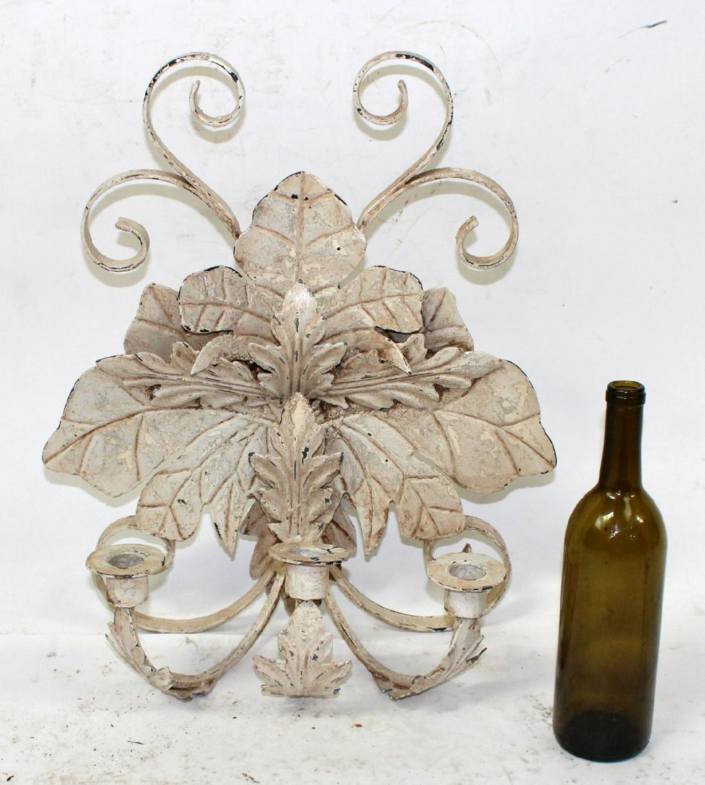 Painted iron wall sconce with acanthus leaves (1 of 6)