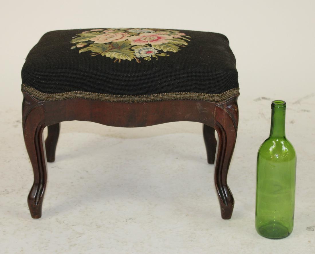 Antique needlepoint upholstered foot stool (1 of 6)