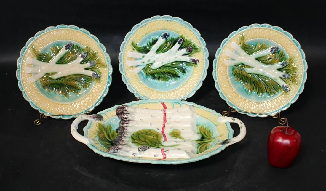 3 French Majolica asparagus plates with platter (1 of 9)