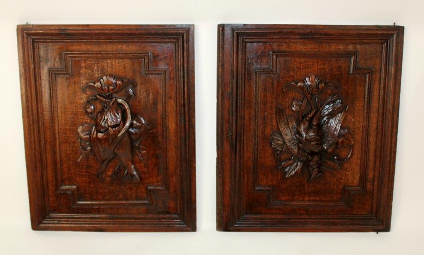 Pair of French carved oak panels with game (1 of 8)