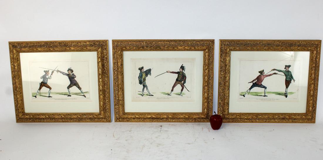 Lot of 3 hand colored fencing book plates (1 of 11)