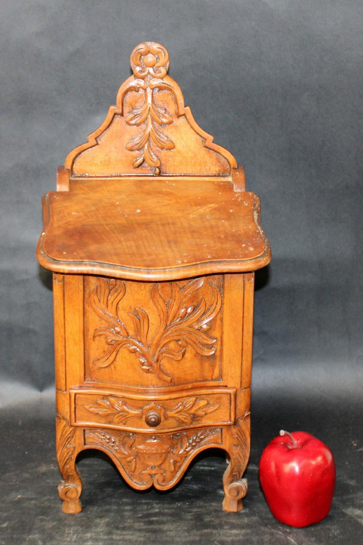 French Provincial carved walnut salt box (1 of 7)