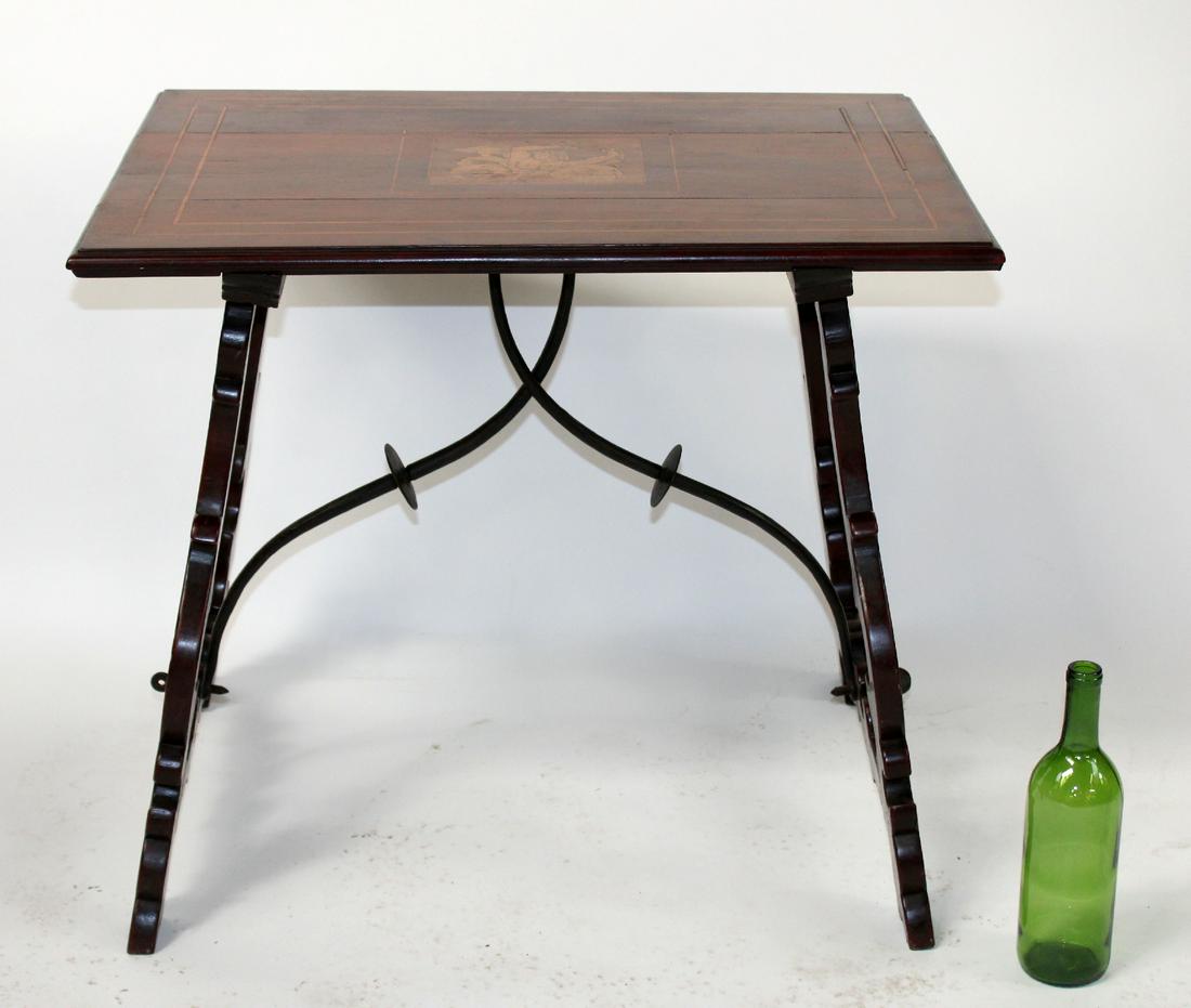 Italian cocktail table with iron stretcher & inlaid top (1 of 8)