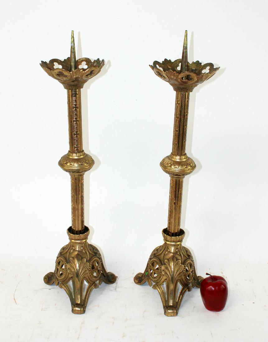 Pair French Gothic Revival bronze candle holders (1 of 10)