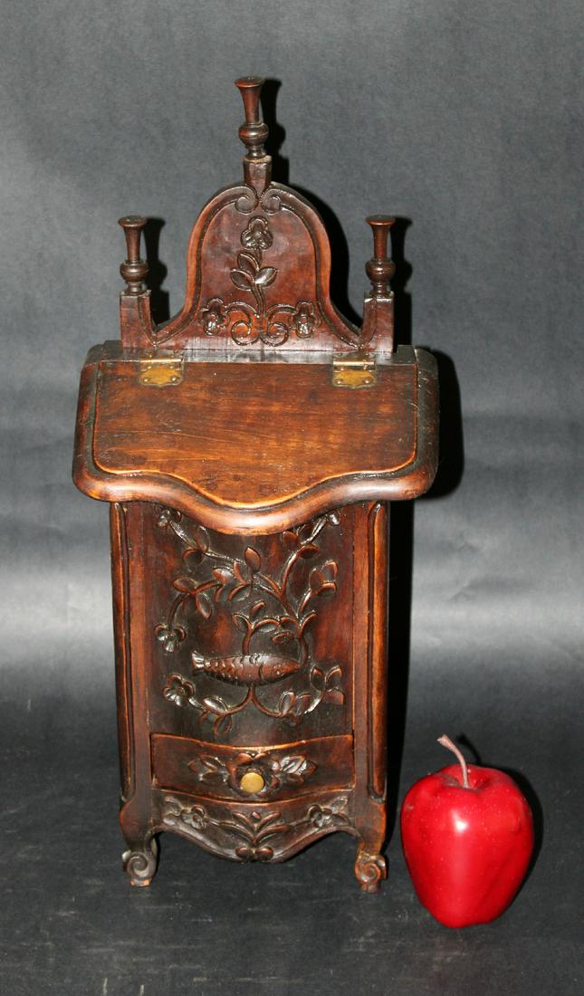 French Provincial carved walnut salt box (1 of 7)