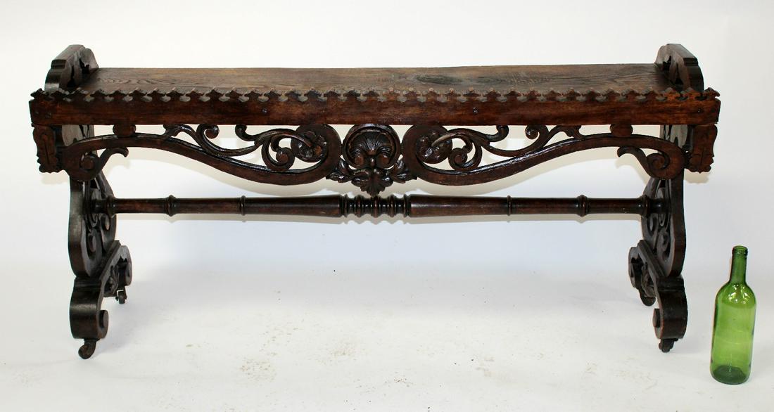 French heavily carved fireside bench (1 of 8)