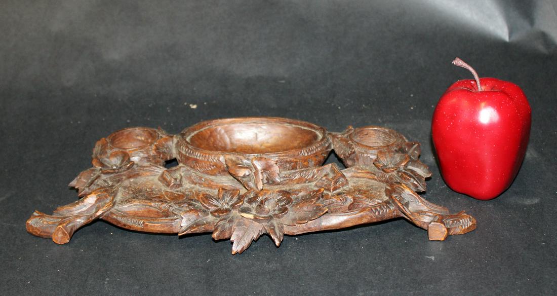 Carved oak Black Forest inkwell (1 of 6)