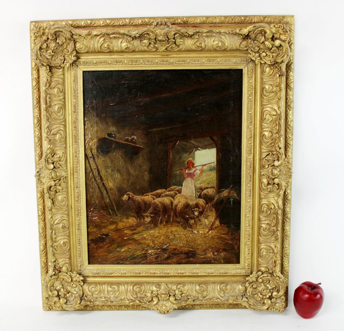 C.  von Fascini oil on canvas Barnyard scene (1 of 11)