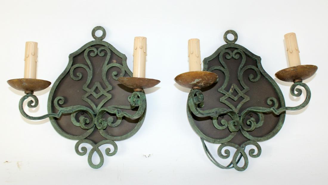 Pair French verdigris iron wall sconces (1 of 4)
