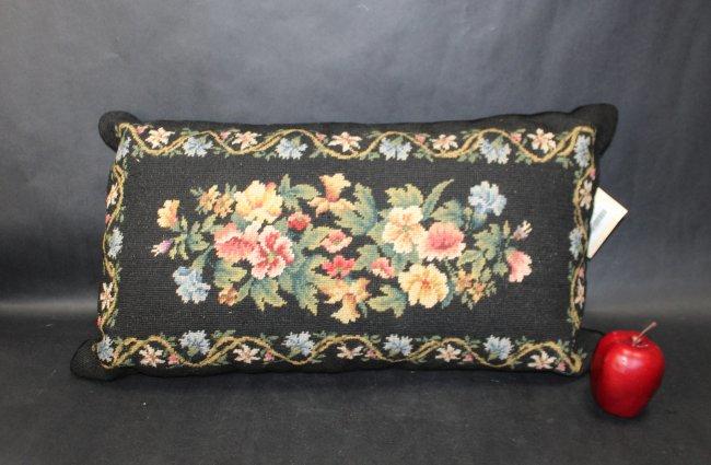 Floral needlepoint pillow on black field (1 of 5)