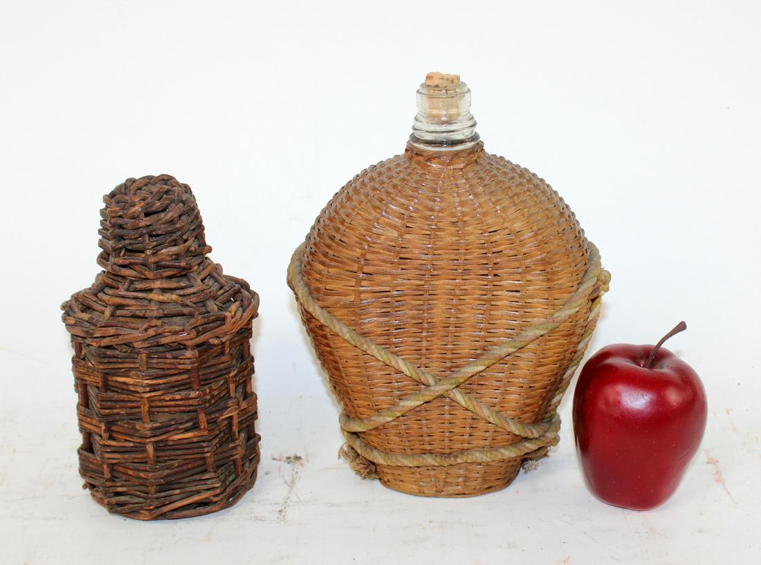 Lot of 2 wicker wrapped bottles (1 of 8)