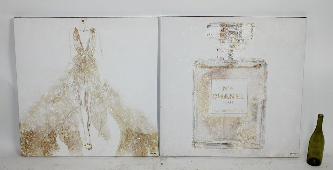 Lot of 2 art prints on canvas Chanel perfume & Dress (1 of 11)