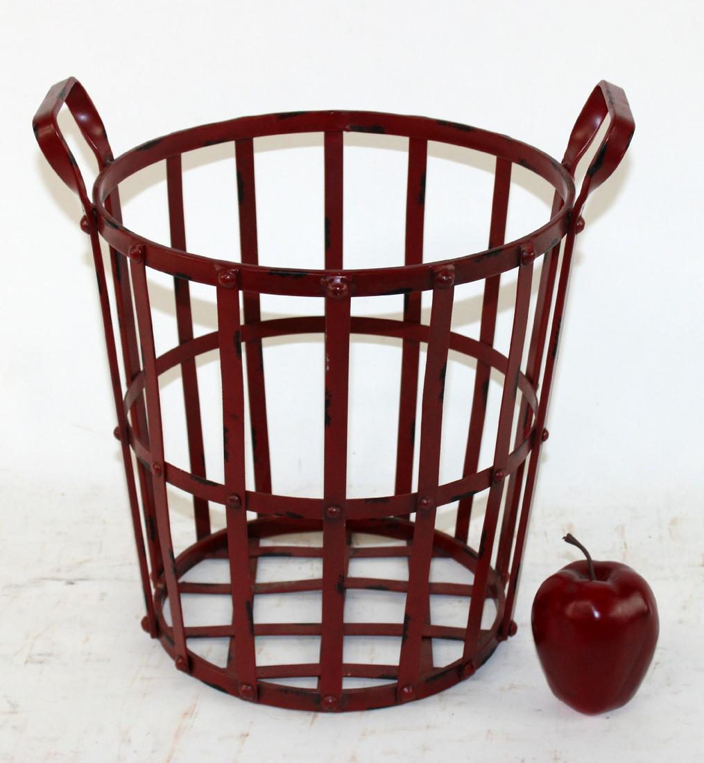 Red painted metal woven basket with handles (1 of 7)