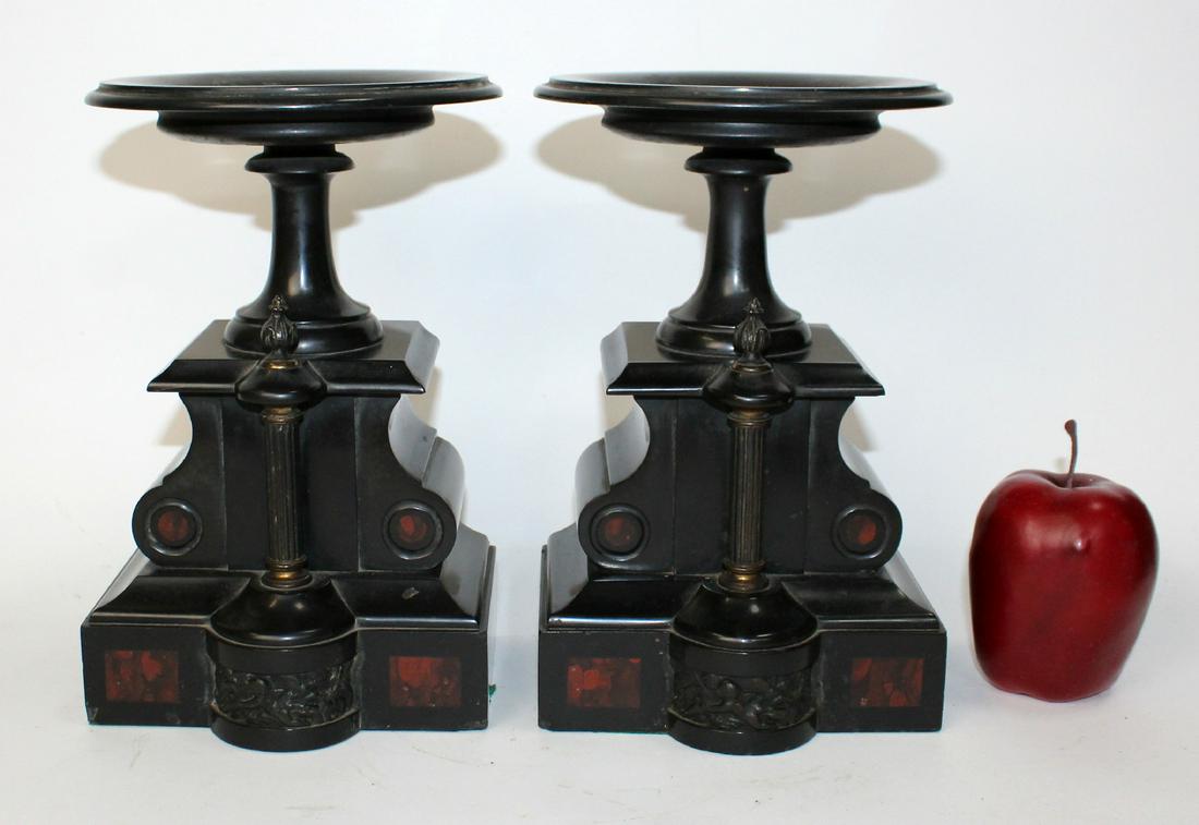 Pair French Napoleon III tazzos in marble (1 of 7)