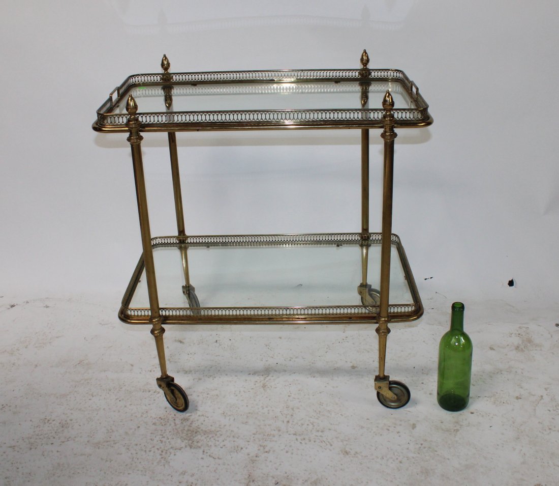 French mid-century 2-tier brass & glass tea cart (1 of 9)
