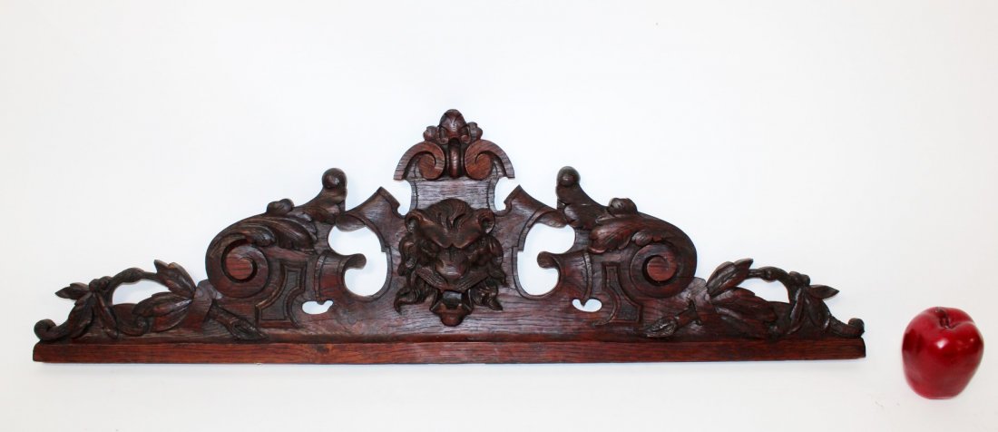 French carved oak crest with lion (1 of 6)