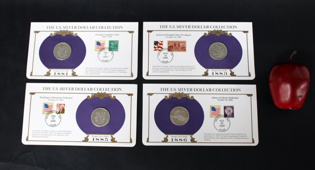 Lot of 4 Morgan silver dollar coins and stamps (1 of 9)