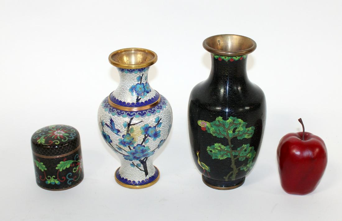2 Chinese cloisonne vases and lidded box (1 of 4)