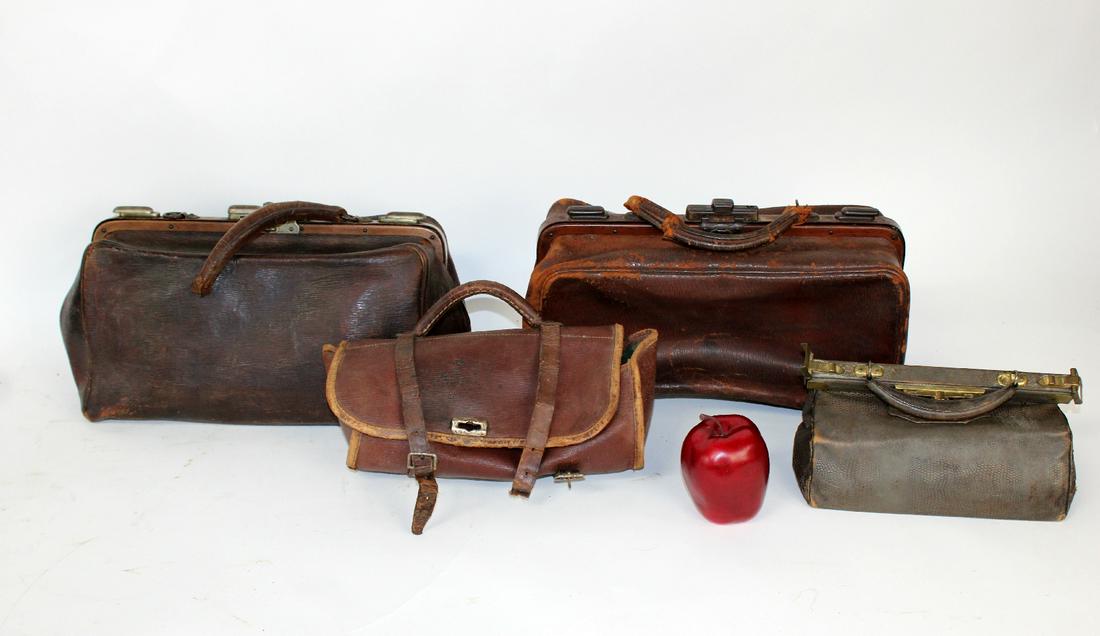4 antique leather doctor bags (1 of 9)