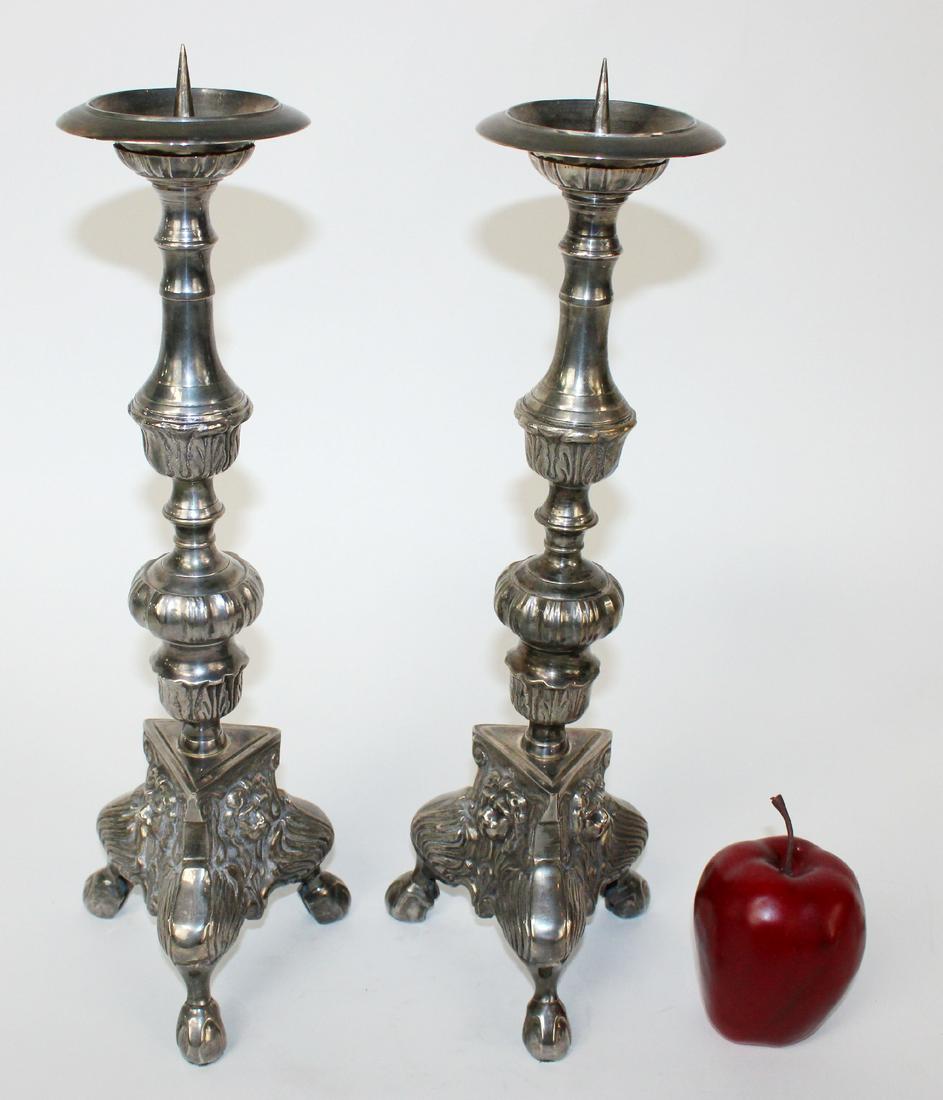 Pair of Silver Plated candlesticks with lions (1 of 7)
