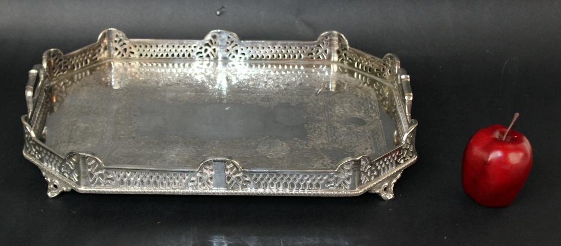 Silver Plated rectangular tray with gallery (1 of 9)