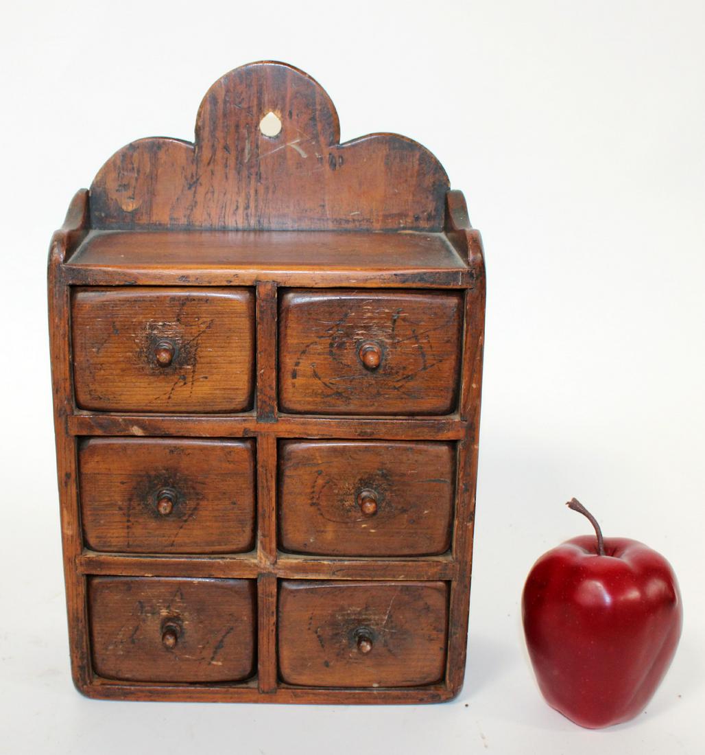 Primitive pine 6 drawer spice cabinet (1 of 3)