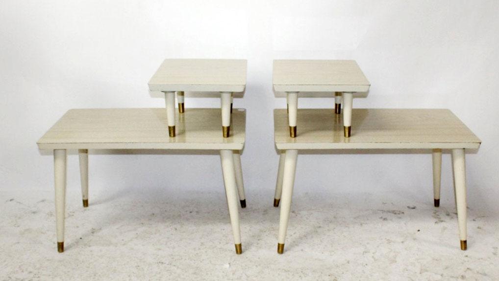 Pair mid century laminate 2-tier side tables (1 of 4)