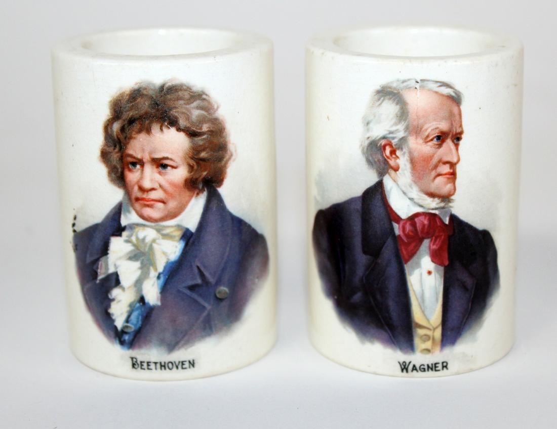 Lot of 2 ceramic composer napkin rings: Lot of 2 ceramic composer napkin rings: Wagner & Beethoven. 3"h x 2"dia