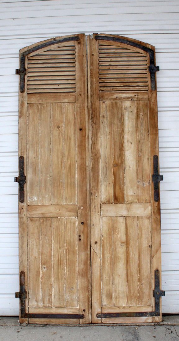 Pair French rustic doors in pine with forged iron (1 of 9)