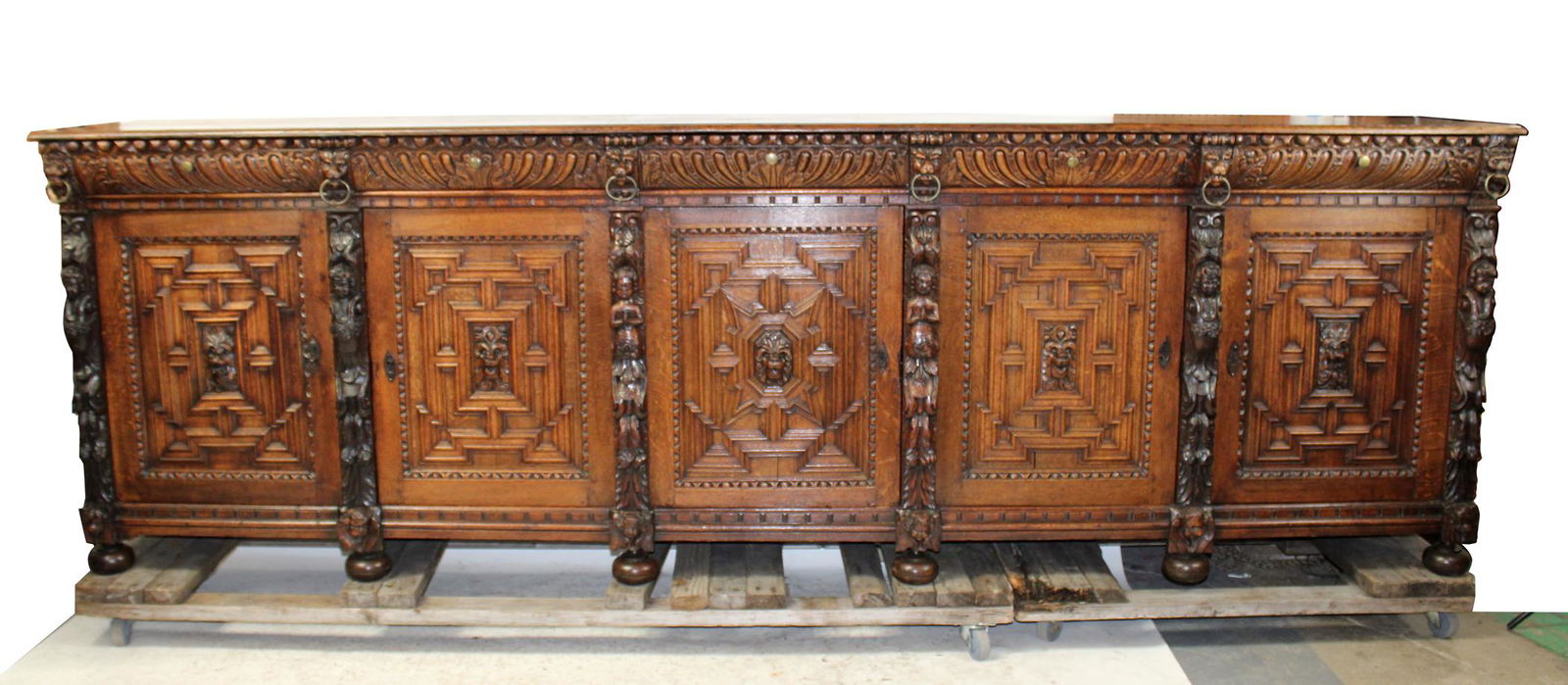 Belgian carved oak 5-door sideboard (1 of 10)